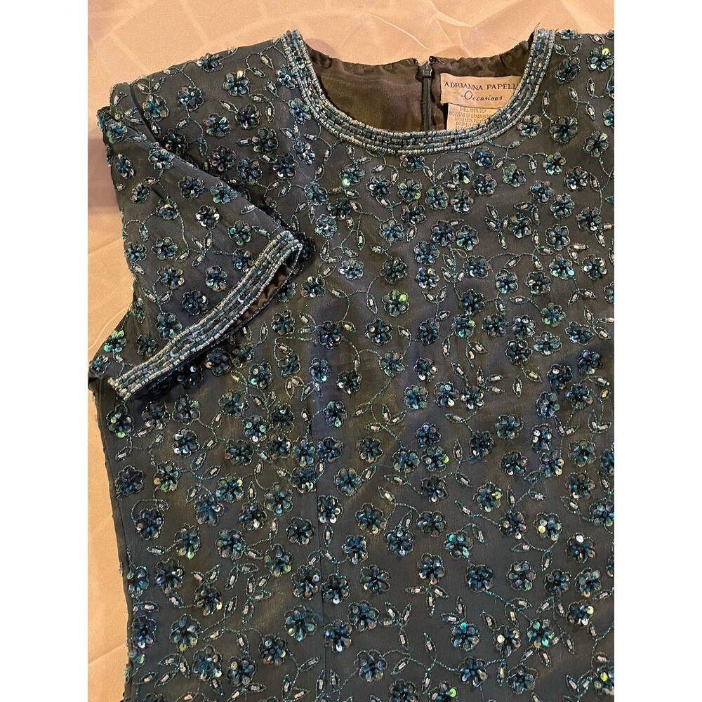 Adrianne Papell Top Women’s Size 8 Occasions Green Beaded Evening Short Sleeve
